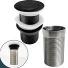 Valvula Click Preta 1 1/4 E Prolongador Inox Pia Banheiro Cuba de Apoio Sobrepor Ralo Pia Lavatorio Valvula Longa 14cm Tampa Pequena Kit Lavabo