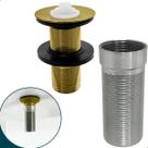 Válvula Dourada Lavatório ⅞ Cuba De Apoio Sobrepor 14cm Ralo De Pia Gold Inox Tampa De Silicone Alta Vedação Extensor De Válvula Lavabo 30mm