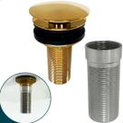 Valvula Dourada Para Cuba De Apoio Sobrepor Com Prolongador 14cm Ralo de Pia ⅞ para Banheiro Cuba de Apoio Bancada Grossa Valvula Click Gold