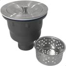 Válvula Pia Cozinha 4 1/2 Tampa Inox Escovado Escoamento Copo Ralo Basket Plástico para Cuba Cesto Higiênico Removível
