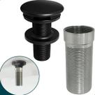 Válvula Preta Longa Cerâmica ⅞ Cuba De Apoio Sobrepor 14cm Ralo De Pia Preto Fosco Banheiro Lavabo Prolongador Inox Extensor De Válvula Click 30mm