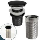 Valvula Preta Longa Com Prolongador 14cm Para Cuba De Apoio e Sobrepor 1 1/4 Ralo Pia Banheiro Black Valvula Click Escoamento Bancada Grossa Granito