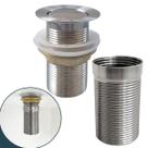 Valvula ralo pia Longa Com Prolongador 7/8 Inox Para Cuba De Apoio sobrepor 30mm Escoamento Valvula Click Lavatório extensor bancada Marmore Granito