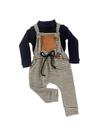 VANETEX Roupa Jardineira com Blusa Manga Longa Quentinho Inverno Bebê Menino Kids Amigo Urso Bege co