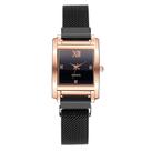 Vansvar feminino fivela magnética malha relógio de quartzo liga caso casual simples quadrado
