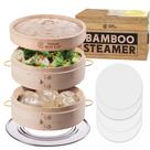 Vaporizador de bambu com corte triplo de 25 cm e 2 camadas com acessórios