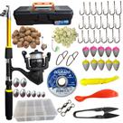 Vara com Molinete Completo Kit Tralha de Pesca Anzol Maleta Iscas Massa Soft Estojo Organizador com 300 Anzóis