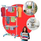 Varal de Chão Dobrável 3 Andares Vertical Inox Grande com 6 Prateleiras Portátil Lavanderia Apartamento Casa Pequena Varal Roupas Organizador