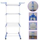 Varal de Chão Vertical 3 Andares Dobrável Portátil Grande com Rodinhas Azul Day Luna Varal Reforçado para Roupas Apartamento Compacto Casa Utilitário