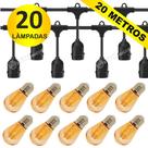 Varal de Luz 20m com 20 Soquetes + 10 Lâmpadas LED S14 2W 110v IP65 Resistente à Água KIT098