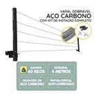 Varal em aço carbono Reforçado Retrátil De Parede + kit instalação com capacidade de até 60 Kg