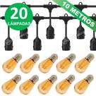 Varal LED Retrô 10m com 20 Lâmpadas 2W S14 Branco Quente Para Jardins e Eventos KIT033