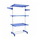 Varal Torre 3 Andares Azul Inox Dobrável Rodinhas Giratórias Varal Torre 3 Andares Azul Inox Dobrável Rodinhas Giratórias