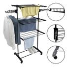 Varal VERTICAL 3 Andares Inox Retrátil Compacto CHÃO PRETO 50KG