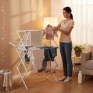 Varal Vertical Retrátil de Chão Branco 5 Níveis 20 Penduras Espaço Compacto Secagem Roupas