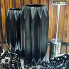 Vaso Alto Geométrico Black Cerâmica Facetada Fosca