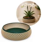 Vaso Baixo Cachepot Redondo Rústico Design Palhinha Treliça Rattan Sintético Prime 23cm - Mundial Casa