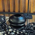 Vaso Bojudo Achatado P Black Cerâmica Fosco Elegante.
