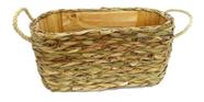 Vaso Cachepô Madeira Palha Com Alça Oval Rustico 33x16x15