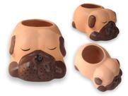 Vaso cachepot cachorrinho pug em cerâmica pintado a mão