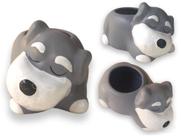 Vaso cachepot cachorrinho schnauzer cerâmica pintado a mão