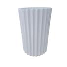 Vaso cachepot cerâmica canelada branca
