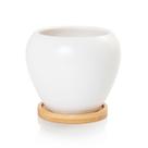 Vaso Cachepot com Prato de Bambu Branco Fosco Doha Pozzani Vaso Cachepot com Prato de Bambu Branco Fosco Doha Pozzani