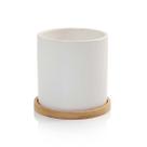 Vaso Cachepot com Prato de Bambu Branco Fosco P Cube Pozzani