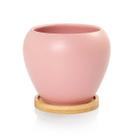 Vaso Cachepot com Prato de Bambu Rosa Fosco Doha Pozzani Vaso Cachepot com Prato de Bambu Rosa Fosco Doha Pozzani