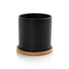 Vaso Cachepot Cube com Prato de Bambu Preto Fosco P Cube Pozzani