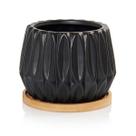 Vaso Cachepot Geometric com Prato de Bambu Preto Fosco Pozzani Vaso Cachepot Geometric com Prato de Bambu Preto Fosco Pozzani