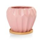Vaso Cachepot Geometric com Prato de Bambu Rosa Fosco Pozzani Vaso Cachepot Geometric com Prato de Bambu Rosa Fosco Pozzani