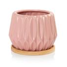 Vaso Cachepot Geometric com Prato de Bambu Rosa Fosco Pozzani Vaso Cachepot Geometric com Prato de Bambu Rosa Fosco Pozzani