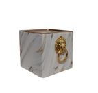 Vaso Cachepot Quadrado Design Marmorizado Alça Leão Dourado