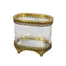 Vaso Castiçal Oval Cristal Lapidados Base Borda Bronze Luxo