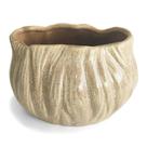 Vaso Castiçal Oval Textualizado com Riscos Decorativo em Cerâmica 12x17cm
