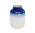Vaso Ceramica 20cm Degradê Azul e Branco Fios Ouro Luxo