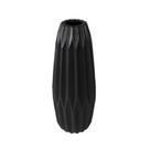 Vaso Ceramica 41x13cm Nobre Preto Relevo Vertical Luxo