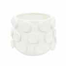 Vaso Cerâmica Branco Baixo Redondo Relevos Circulares
