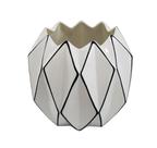 Vaso Cerâmica Branco Design Geometrico Detalhe Preto Luxo