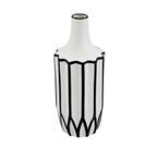 Vaso Ceramica Branco Detalhes Preto Relevos Ondulados Luxo
