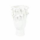 Vaso Cerâmica Branco Grande Relevos Algas Com Base