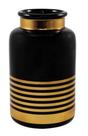 Vaso Cerâmica Cilindro Preto com Dourado - 17cm