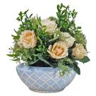 Vaso Cerâmica Cumbuca Azul Claro Arranjo Buquê Rosas Creme