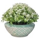Vaso Cerâmica Cumbuca Treliça Verde-Erva Folhagem Clara 22cm