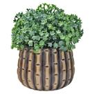 Vaso Cerâmica Estilo Bambu Madeira Marrom Com Folhagem Verde
