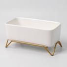 Vaso Cerâmica Retangular com Suporte dourado 17x8,5x8,5cm