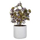 Vaso Cerâmica Treliça Bolinhas Branco Folhagem Calatea Roxa