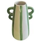 Vaso Cerâmica Verde Listrado Com Alça P/ FLores E Arranjos