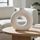 Vaso Circular Decorativo Redondo Branco Cerâmica Moderno